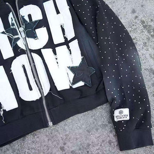 Custom Applique Patched Embroidery Logo Zip up Fleece Winter Hoodie Vintage Washed 100% Cotton Breathable for <b>Men</b> - Product Image 3