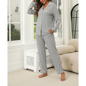 Pyjama pour femmes Ensemble de pantalons de pyjama avec poches Boutons à pression Vêtement de nuit Imprimé lettres Vêtement de nuit - Product Image 3