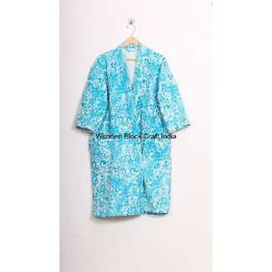 Handmade 100% Organic Cotton Quilted Reversible <b>Kimono</b> Style Kantha Jacket Bohemian Floral <b>Robe</b> Tie Belt Soft Winter Beach - Product Image 1