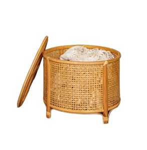 ออตโตมันแบบฝังกระดูกออตโตมันสำหรับตกแต่งของเล่นเด็กทำจากไม้ไผ่และหวายทรงกลมมีฝาปิด - Product Image 2