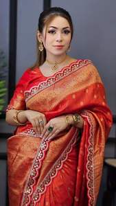Hermosa tradicional suave Dola seda rojo Saree última blusa elegante exclusiva étnica elegante fiesta boda ropa nupcial para mujeres - Product Image 2