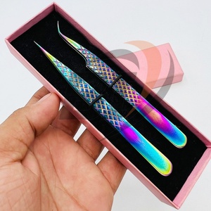 Pinzas de extensión de pestañas de belleza profesional Agarre de diamante de acero sostenible Recto Curvo Arco Iris Plasma Sólido Inoxidable - Product Image 3