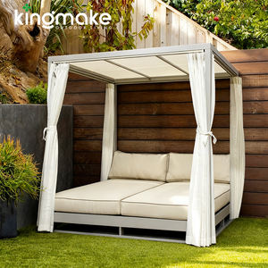 เฟอร์นิเจอร์กลางแจ้งสระว่ายน้ำเลานจ์คู่พร้อมที่บังแดดในสวนเตียงวันผ้าอลูมิเนียมเตียงอาบแดดกลางแจ้งเตียงนอนกลางวัน - Product Image 1