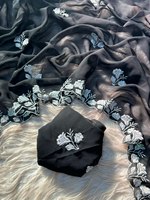 Nouvelle Arrivée : Sari en Soie à Broderie Georgette, Confort Estival pour le Quotidien et le Bureau, Nouveau Design, Prix Bas, Longueur Ras du Sol, Coupe Classique