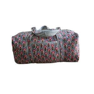 Boho Luxury Cotton Quilted Floral Duffle <b>Bag</b> <b>Indian</b> Hand Block Print Zipper Lightweight Travel Shoulder <b>Bag</b> for Weekend Trips - Product Image 5
