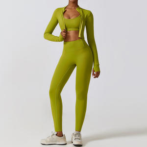 Wholesale Fitness Clothes for Gym Wear Women Sets 3 Pieces <b>Yoga</b> <b>Jackets</b> Workout Leggings Sports Bras Top Sportswear Set - Product Image 2