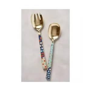 Ensemble de serveurs à salade modernes et élégants en acier inoxydable avec poignée design - Product Image 1