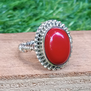 2025 nueva llegada hecho a mano 925 plata esterlina mujeres anillo Coral rojo piedra preciosa 10x14mm eternidad Vermeil bisel ajuste joyería sólida - Product Image 6