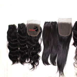 Cheveux péruviens bruts de qualité supérieure en trame Double étiré, 3 paquets de cheveux brésiliens lisses avec closure - Product Image 1