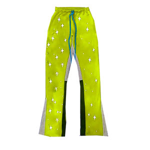 Ropa de calle personalizada parche bordado suelto Vintage ácido lavado Jogger holgado pierna ancha pantalones de chándal altos Unisex pantalones acampanados cadena - Product Image 3