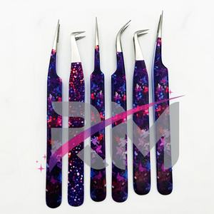 Pinzas de extensión de pestañas de alta calidad RMI, punta de Espinilla plateada de acero inoxidable/Color recubierto de papel/agarre de diamante - Product Image 1