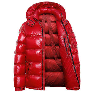 Hombres Shiny Puffer Down Coat Negro y Rojo Invierno Cálido Casual Bubble Chaquetas - Product Image 1