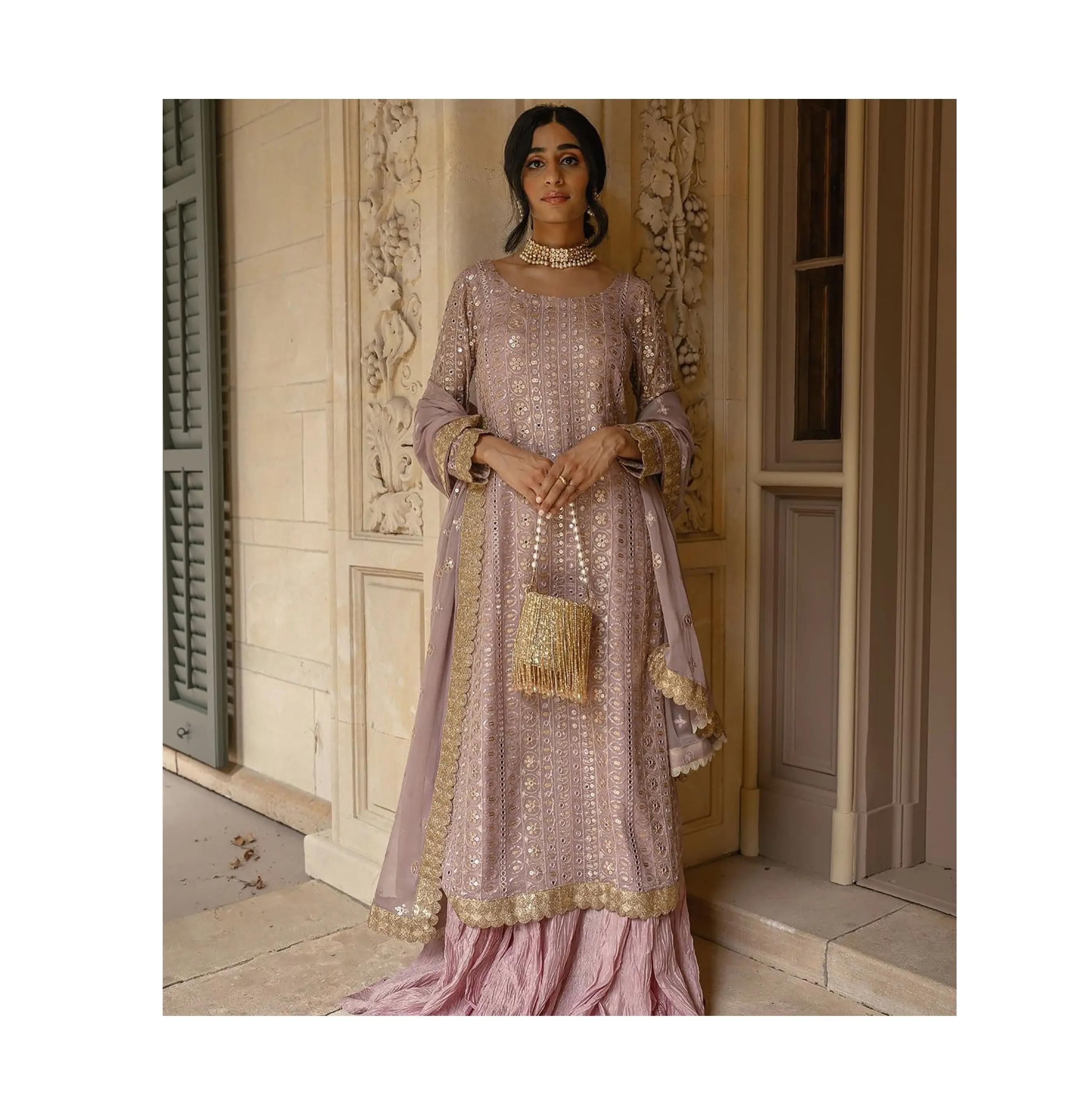 Indien et Pakistan Vêtements Gharara Designs Punjabi Fille Sexy Belle Salwar Costume Cou Designs Sarara Femme Robe En Gros