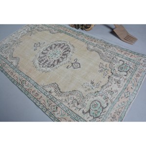 Alfombra turca Vintage Beige Verde 4,7 X 8.4ft Clásico Área grande Lana Respetuoso del medio ambiente Pila media Respaldo de látex Patrón de retazos - Product Image 4