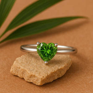NOVAMART Fine Zarkan <b>Adjustable</b> <b>Silver</b> <b>Ring</b> with Green Heart Inlay18K Gold Plated Free Size for Gift Wholesale Export - Product Image 1