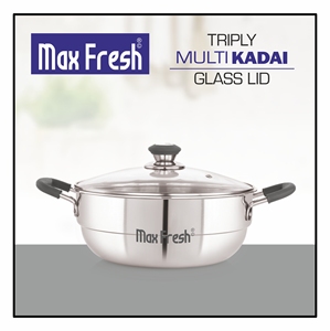 Maxfresh Triply Multi Kadai Modern Design with Extra <b>Glass</b> Lid Free Stainless Steel Lid Durable Metal Included - Product Image 2