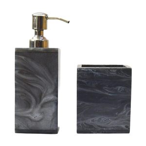 Accesorio de baño de forma cuadrada Juego de material de resina Juego de baño de lujo con acabado de piedra de mármol gris a precio mayorista MOQ bajo - Product Image 4