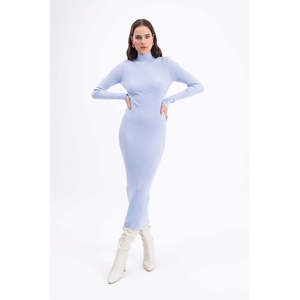 Robe crayon en tricot à col haut - Bleu - Product Image 2