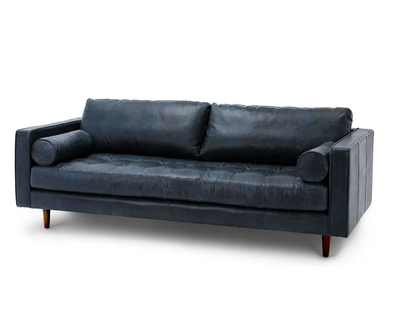 Sofás de couro genuíno azul da espuma da alta densidade, bancada com dois almofadas, boa qualidade, sala de estar, três lugares