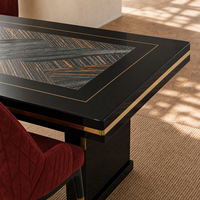 Table à manger moderne de luxe à motifs noirs et dorés, 8 places, table rectangulaire sur piétement pour la maison, la villa, l'hôtel, le restaurant, meubles