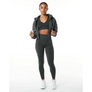Sudadera corta con capucha para mujer, 55% algodón, 45% licra, estilo de hombro con cremallera completa - Product Image 2