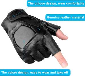 Guantes sin dedos de cuero genuino para ciclismo, conducción al aire libre, motocicleta, deporte, guantes de medio dedo para hombres, mujeres y adolescentes - Product Image 2