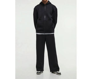 Customized High Quality Winter <b>Oversized</b> Zip Full Length Black Color Men's Hoodie Tracksuits & baggy <b>Sweatpants</b> 100% Cotton - Product Image 4