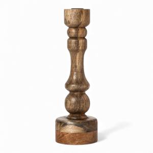 Tall <b>Carved</b> Wooden Taper <b>Candle</b> Holders With Smooth Natural Grain Finish For Elegant Home Styling - Product Image 3