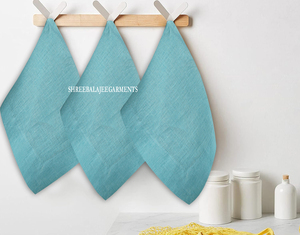 Bleu 100% serviettes de table en lin fait à la main écologique plante florale réutilisable moderne serviettes en tissu carré coton pour la maison mariage - Product Image 3