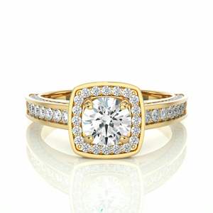 Round Cut Prong <b>Set</b> Double Halo Diamond Engagement <b>Ring</b> <b>For</b> <b>Women</b> - Product Image 1