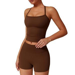 Ensemble de fitness avec logo personnalisé en gros pour entraînement, vêtements de sport pour femmes, vêtements de sport, survêtement à manches courtes, ensembles de yoga 2 pièces - Product Image 1