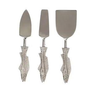 Vendita calda 3 pezzi unico Set di strumenti per coltelli da formaggio manico in alluminio per pesce Design Set di coltelli da formaggio in acciaio inossidabile per l'uso del taglio della Pizza