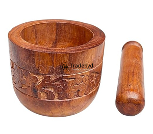 Mortero auténtico de Okhli de madera Tradebyd, herramienta tradicional para especias de hierbas - Product Image 2