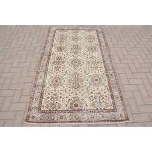 Alfombra clásica de lana marrón Beige, 3,7x6,7 pies, diseño turco Vintage, patrón de retazos para vivir, látex rectangular de 4m de ancho para adolescentes - Product Image 1