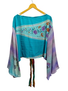 ชุดเดรสสั้นผ้าไหมแบบผูกเอวสไตล์วินเทจผ้าส่าหรีเสื้อพิมพ์ลายดอกไม้ฟรีไซส์ - Product Image 6