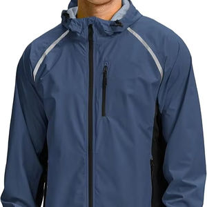 Veste coupe-vent longue pour homme de marque en gros, col montant, logo frontal, légère, coupe-vent, imperméable - Product Image 1
