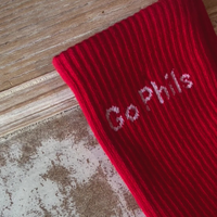 Vente en gros de chaussettes de sport décontractées en coton respirant, antibactériennes et antidérapantes, design équipe de baseball Go Phils Philly, fabriquées au Vietnam