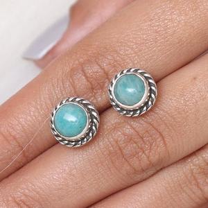 925 Sterling Silver Handmade Gemstone Spinner Larimar Stud Boucles d'oreilles 925 Solid High & Best Quality Designer Stud Boucles d'oreilles Bijoux - Product Image 4