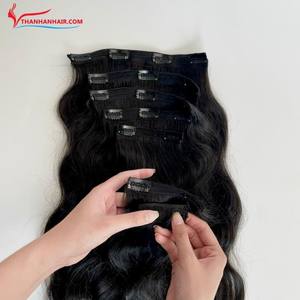 TENDENCIA CALIENTE Precio al por mayor Clip vietnamita en el cabello 100% Extensiones de cabello humano Cabello liso Color negro Fácil de usar - Product Image 3