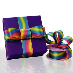 Royal Blue Iridescent Rainbow Ribbon Floral Satin Linen Polyester-for Birthday Halloween Gift Wrapping Floral Grosgrain Spool - Product Image 1