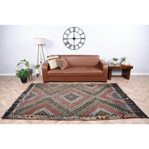 พรมคิลิมวินเทจสไตล์ตุรกี ขนาด 5.5x8.7 ฟุต (167x264 ซม.) พรมขนสัตว์ลายสัตว์สีน้ำตาล - Product Image 1