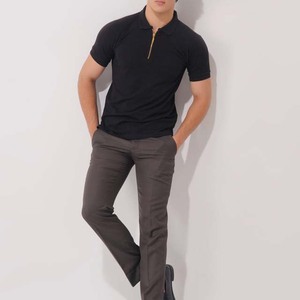 Men's Plus Size Black Short Sleeve Polo <b>Shirt</b> 100% Cotton Knitted Casual Solid Color Zipper <b>Collar</b> - Product Image 1