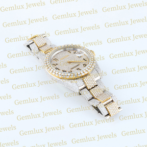 Probador de diamantes Pass de calidad superior Dial árabe D VVS Totalmente helado Moissanite Diamond Baguette Reloj de hip hop de dos tonos para hombres - Product Image 6