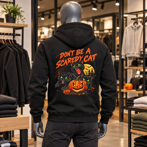 Sudadera con Capucha de Forro Polar con Estampado Gráfico Personalizado para Hombre, Diseño Casual de Gato Calabaza en la Espalda, con Bolsillo Canguro - Product Image 5
