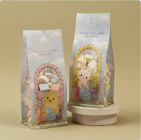 Sachet à soufflet latéral imprimé dessin animé personnalisé avec fenêtre transparente, thermoscellable de qualité alimentaire, à fond plat, pour bonbons et snacks de Pâques