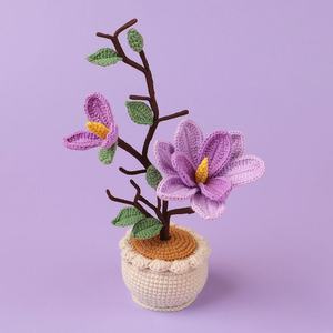 Crochet transfrontalier pour ornements de plantes en pot de magnolia tissés à la main, fleurs naturelles, style créatif, décoration intérieure, cadeaux - Product Image 4