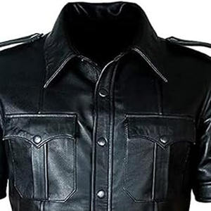 Camisas de cuero gay de color liso simple camisa de cuero gay transpirable de manga corta para hombres hecha en Pakistán - Product Image 5