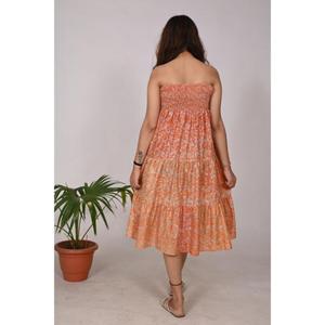 ชุดเดรสเปิดไหล่ผ้าไหมสไตล์โบฮีเมียนสำหรับผู้หญิงชุดเดรสปาร์ตี้ยาวคลุมเข่าสำหรับใส่ในชีวิตประจำวันในฤดูร้อน - Product Image 6