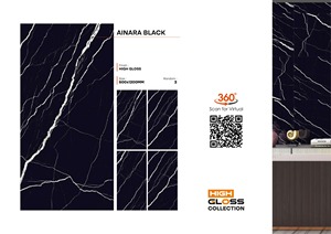 600x1200 mm <b>Mirror</b> Look Polished Premium Porcelain <b>Tiles</b> Ainara Black High Gloss Finish 60x120 cmTiles For Bedroom & Living Room - Product Image 2