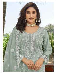 Exquisita Organza Shalwar Kameez para adultos con bordado intrincado Santoon Patch Bottom & Dupatta-Ropa india y pakistaní - Product Image 1